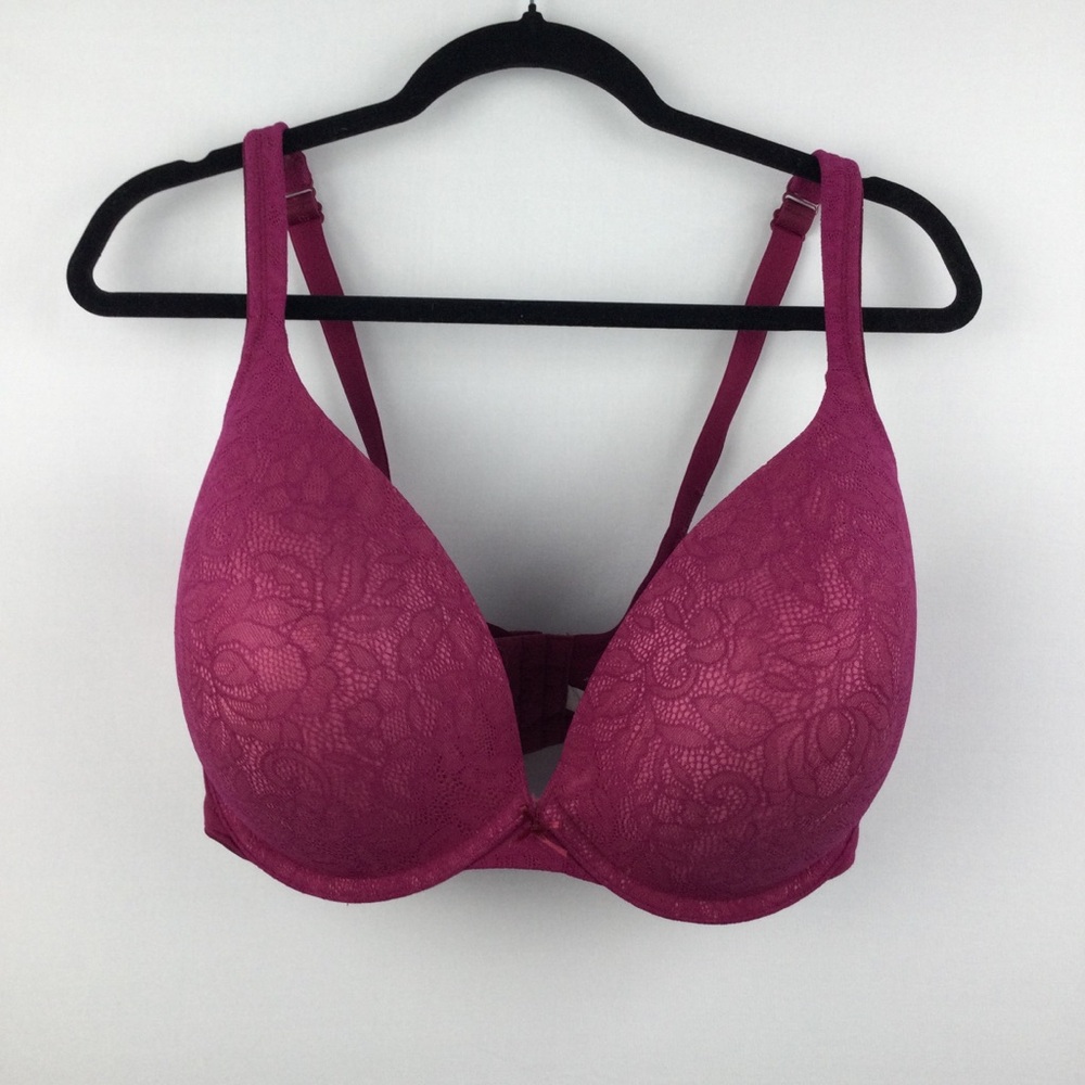 Cacique Boost Plunge Bra womens size 38 H magenta lace